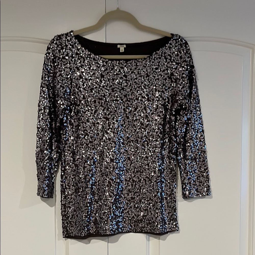 J. Crew Black and Silver Sequin Blouse